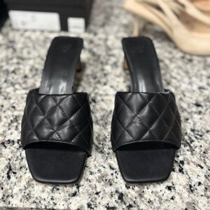 H&M Black kitten mule 2" Quilted slide size 39/9 worn once.